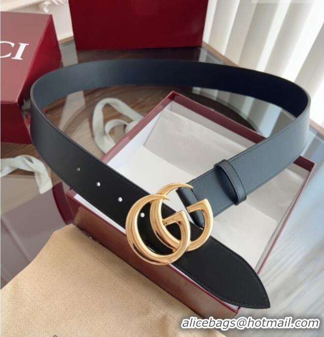Top Grade Gucci Smooth Calfskin Belt 4cm G111733 Black/Gold 2025