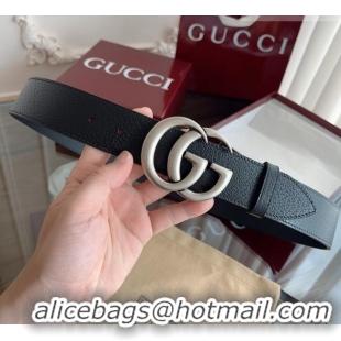 Best Price Gucci Grained Calfskin Belt 4cm G111734 Black/Silver 2025