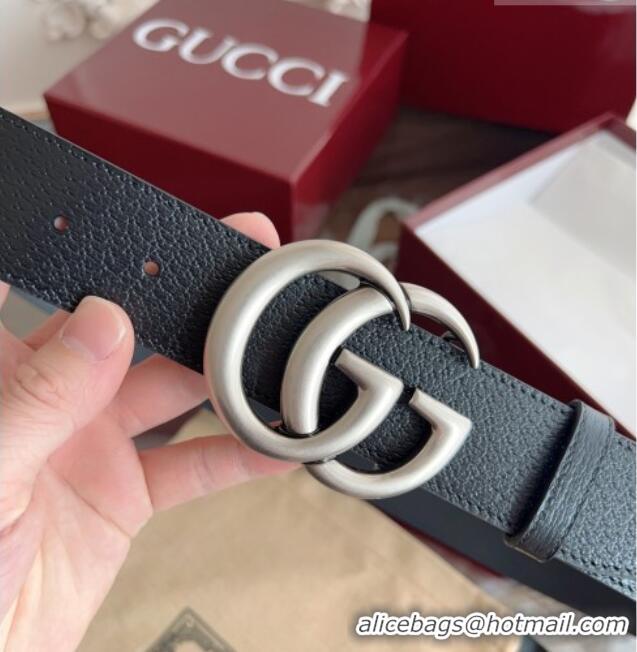 Best Price Gucci Grained Calfskin Belt 4cm G111734 Black/Silver 2025