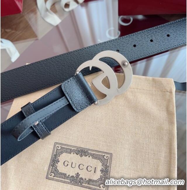Best Price Gucci Grained Calfskin Belt 4cm G111734 Black/Silver 2025
