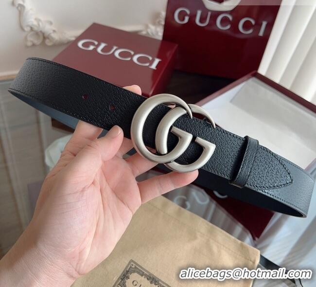 Best Price Gucci Grained Calfskin Belt 4cm G111734 Black/Silver 2025