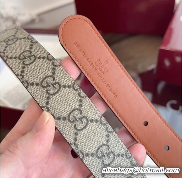 Buy Classic Gucci GG Canvas and Leather Reversible Belt 3cm GG031701 Brown 2026