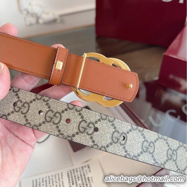 Buy Classic Gucci GG Canvas and Leather Reversible Belt 3cm GG031701 Brown 2026