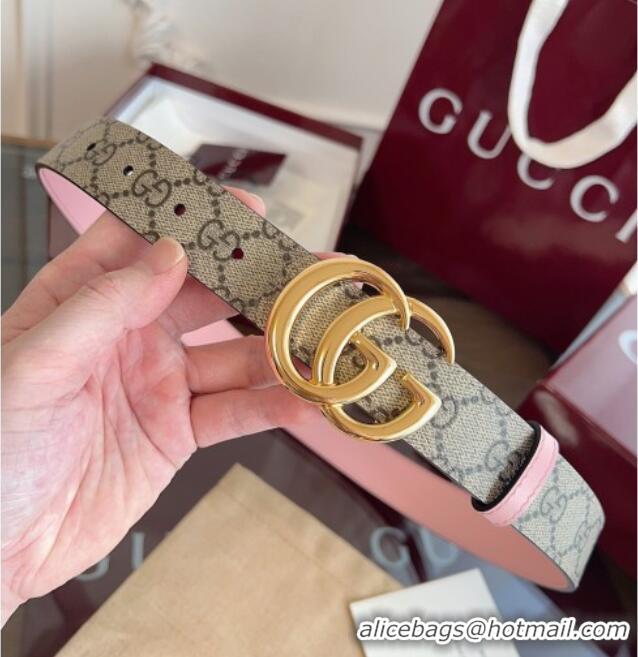 Best Price Gucci GG Canvas and Leather Reversible Belt 3cm GG031701 Pink 2026
