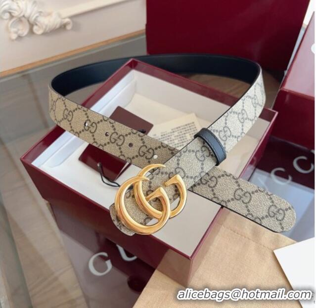 Luxury Cheap Gucci GG Canvas and Leather Reversible Belt 3cm GG031701 Black 2026