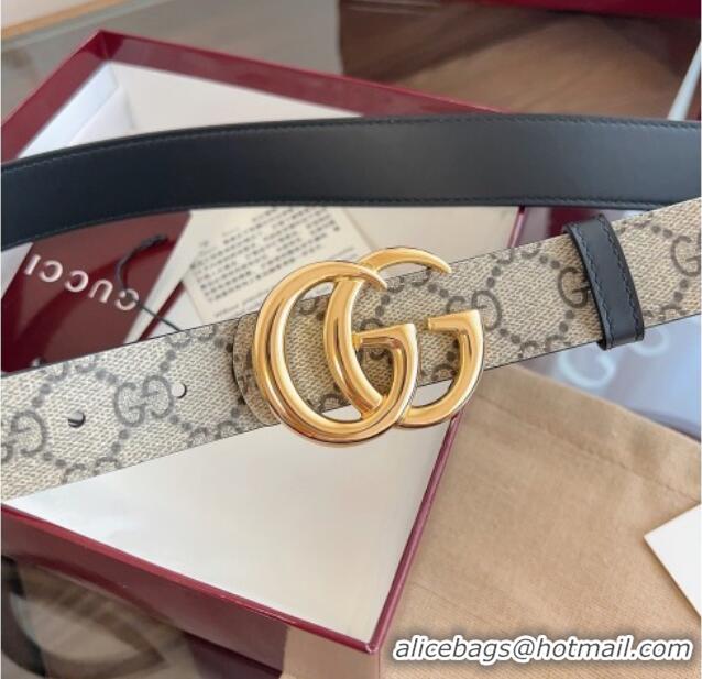 Luxury Cheap Gucci GG Canvas and Leather Reversible Belt 3cm GG031701 Black 2026