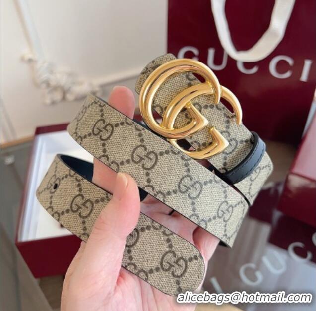 Luxury Cheap Gucci GG Canvas and Leather Reversible Belt 3cm GG031701 Black 2026