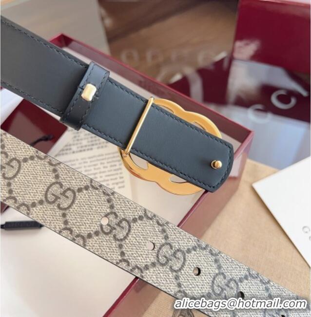 Luxury Cheap Gucci GG Canvas and Leather Reversible Belt 3cm GG031701 Black 2026