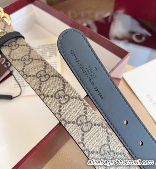 Luxury Cheap Gucci GG Canvas and Leather Reversible Belt 3cm GG031701 Black 2026