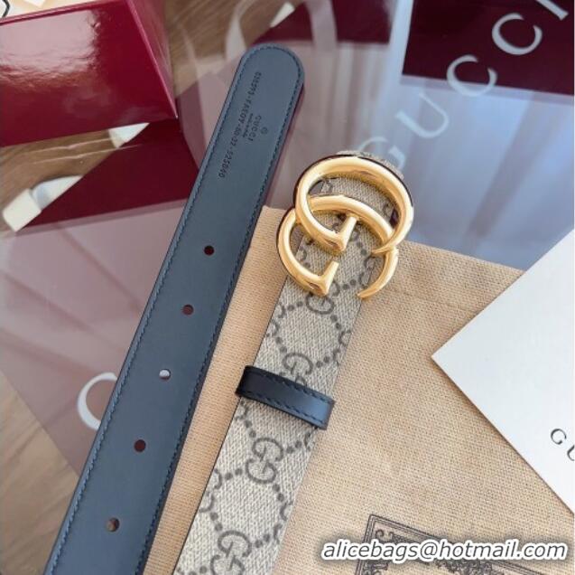 Luxury Cheap Gucci GG Canvas and Leather Reversible Belt 3cm GG031701 Black 2026