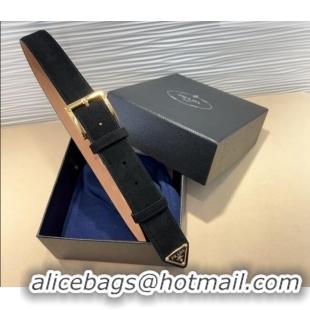 Good Taste Prada Suede Belt 3.5cm with Gold Pin Buckle 1127 Black 2024