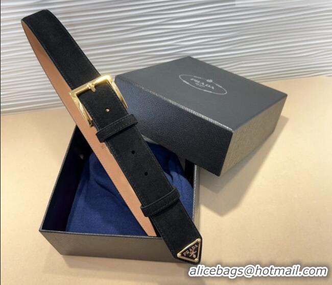 Good Taste Prada Suede Belt 3.5cm with Gold Pin Buckle 1127 Black 2024