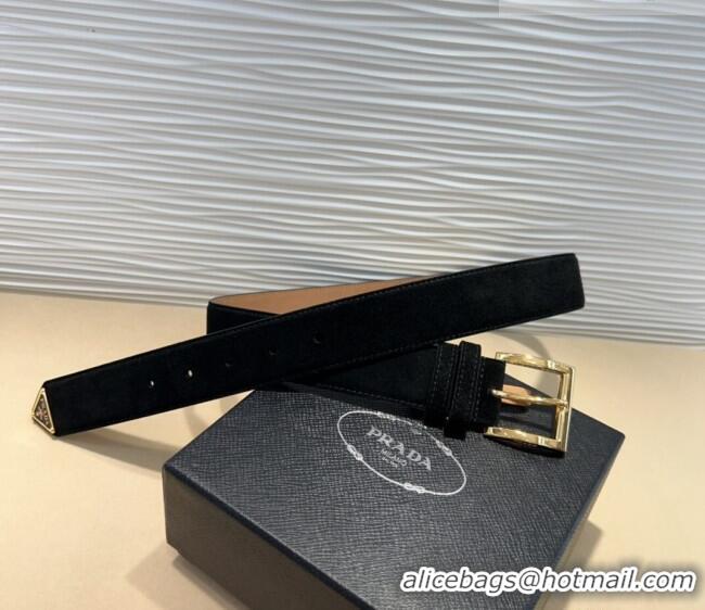 Good Taste Prada Suede Belt 3.5cm with Gold Pin Buckle 1127 Black 2024
