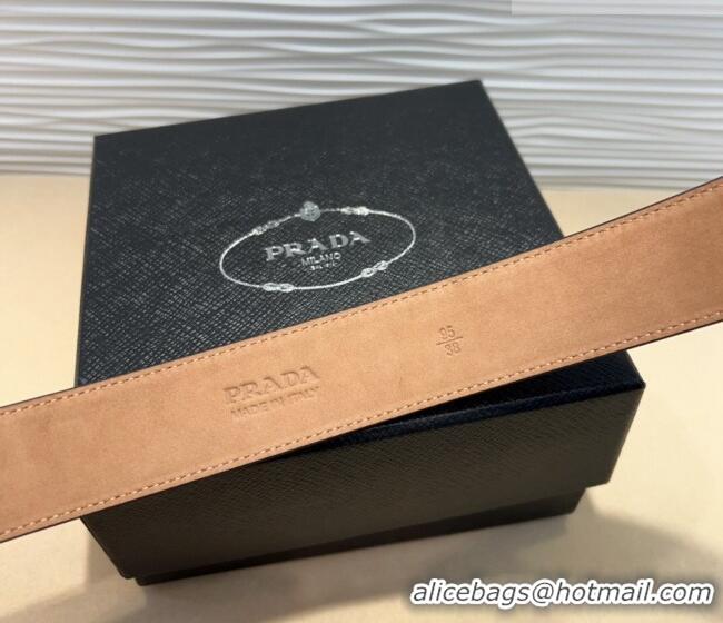 Shop Promotional Prada Suede Belt 3.5cm with Gold Pin Buckle 1127 Dark Blue 2024