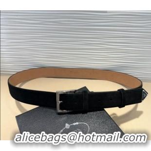 Buy Discount Prada Suede Belt 3.5cm with Silver Pin Buckle 1127 Black 2024