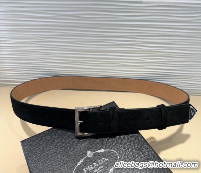 Buy Discount Prada Suede Belt 3.5cm with Silver Pin Buckle 1127 Black 2024