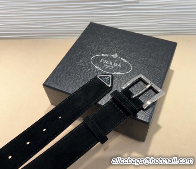 Buy Discount Prada Suede Belt 3.5cm with Silver Pin Buckle 1127 Black 2024