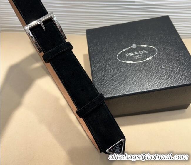 Buy Discount Prada Suede Belt 3.5cm with Silver Pin Buckle 1127 Black 2024