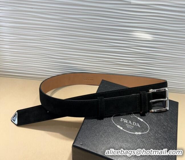 Buy Discount Prada Suede Belt 3.5cm with Silver Pin Buckle 1127 Black 2024