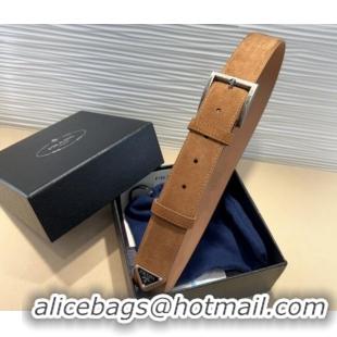 Market Sells Prada Suede Belt 3.5cm with Silver Pin Buckle 1127 Brown 2024