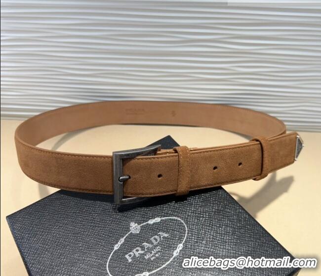 Market Sells Prada Suede Belt 3.5cm with Silver Pin Buckle 1127 Brown 2024