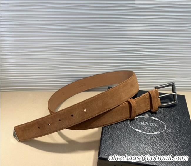 Market Sells Prada Suede Belt 3.5cm with Silver Pin Buckle 1127 Brown 2024