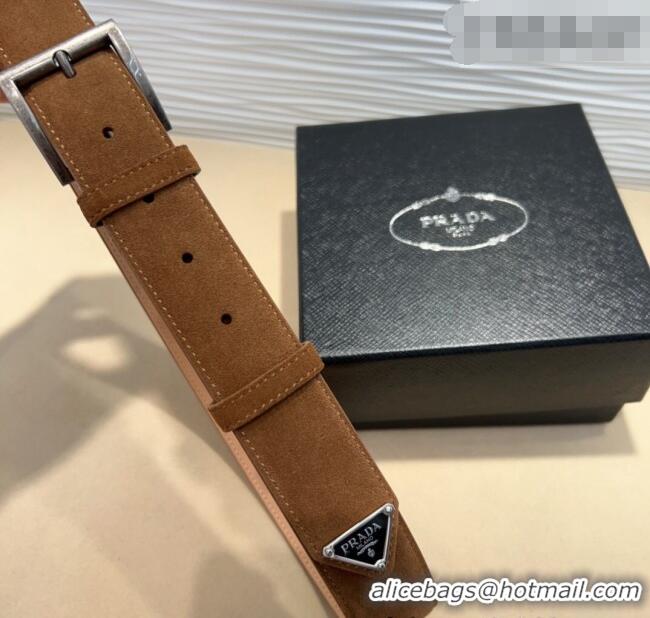 Market Sells Prada Suede Belt 3.5cm with Silver Pin Buckle 1127 Brown 2024