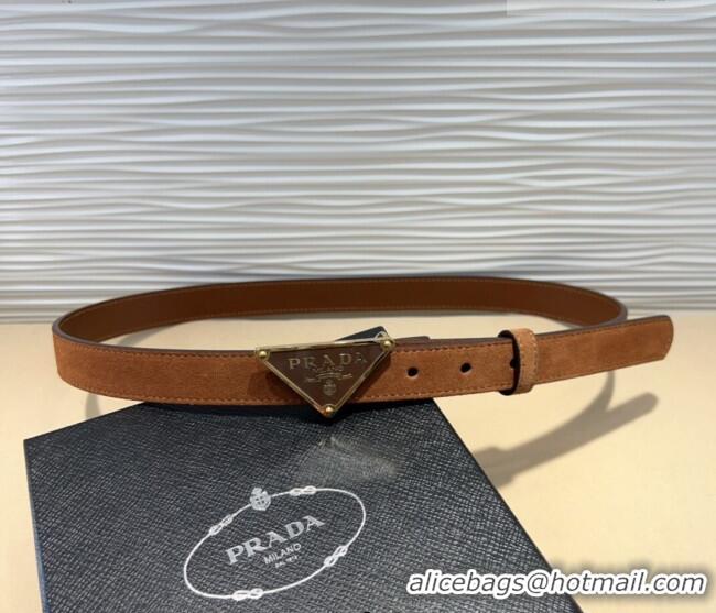 Good Product Prada Suede Belt 2cm with Triangle Logo Buckle PR011001 Brown/Gold 2025