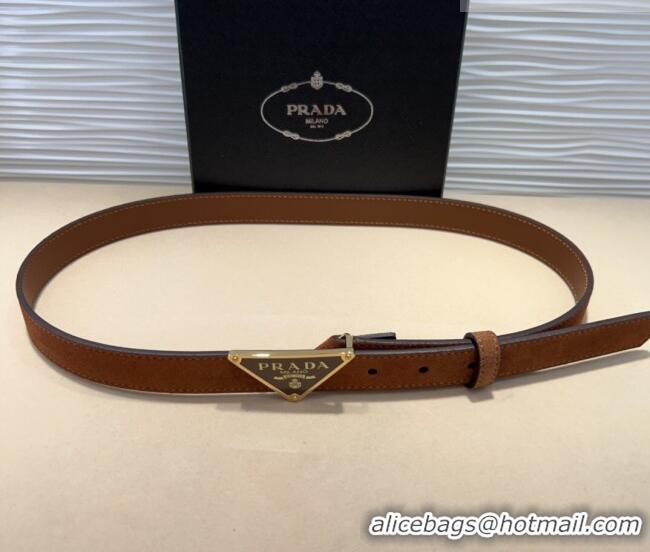 Good Product Prada Suede Belt 2cm with Triangle Logo Buckle PR011001 Brown/Gold 2025