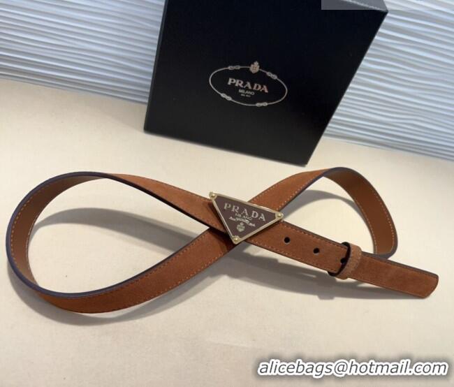 Good Product Prada Suede Belt 2cm with Triangle Logo Buckle PR011001 Brown/Gold 2025