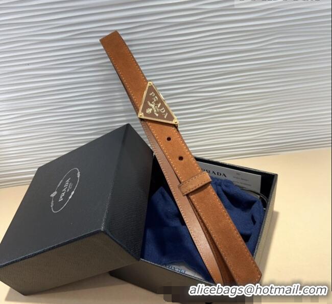 Good Product Prada Suede Belt 2cm with Triangle Logo Buckle PR011001 Brown/Gold 2025