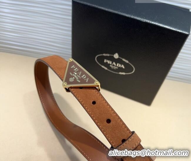 Good Product Prada Suede Belt 2cm with Triangle Logo Buckle PR011001 Brown/Gold 2025