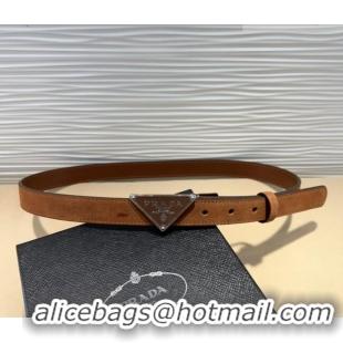 Best Product Prada Suede Belt 2cm with Triangle Logo Buckle PR011001 Brown/Silver 2025