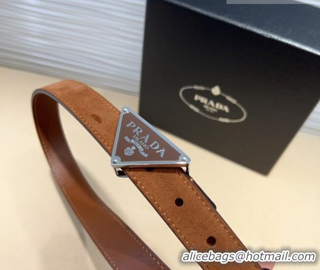 Best Product Prada Suede Belt 2cm with Triangle Logo Buckle PR011001 Brown/Silver 2025