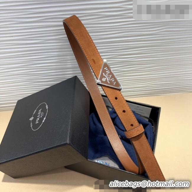 Best Product Prada Suede Belt 2cm with Triangle Logo Buckle PR011001 Brown/Silver 2025