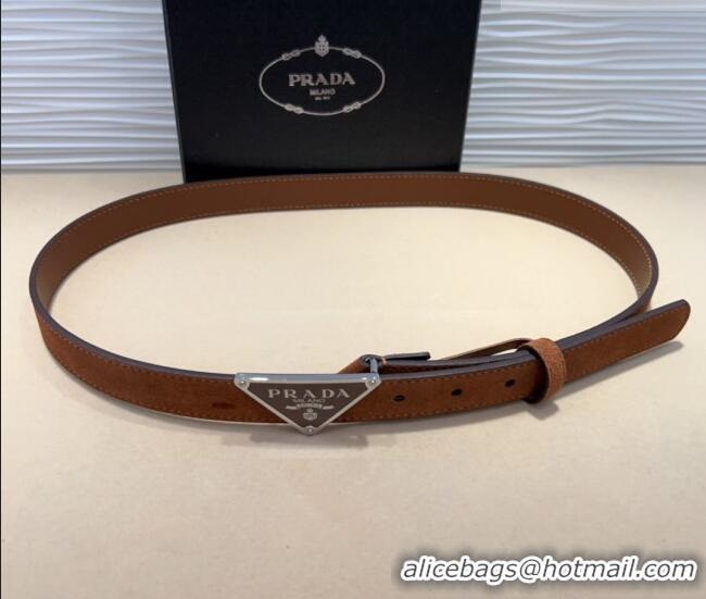 Best Product Prada Suede Belt 2cm with Triangle Logo Buckle PR011001 Brown/Silver 2025