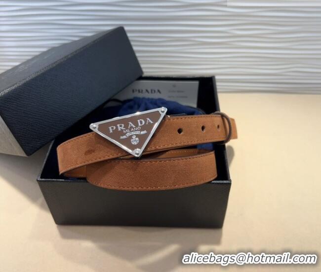 Best Product Prada Suede Belt 2cm with Triangle Logo Buckle PR011001 Brown/Silver 2025