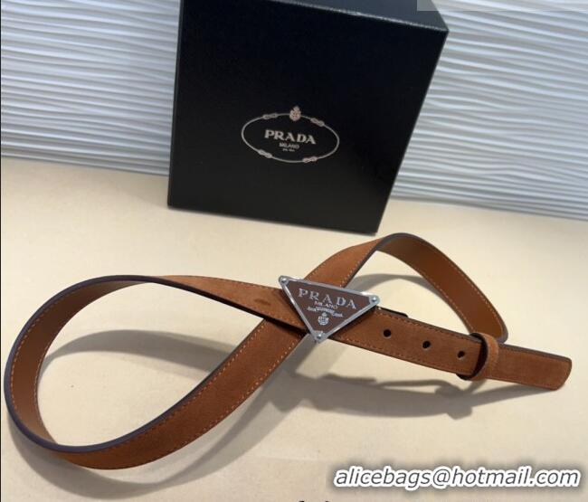 Best Product Prada Suede Belt 2cm with Triangle Logo Buckle PR011001 Brown/Silver 2025