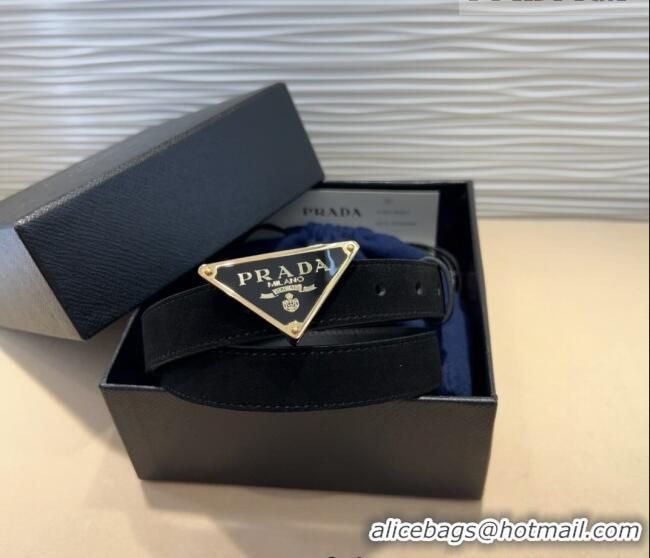 Shop Inexpensive Prada Suede Belt 2cm with Triangle Logo Buckle PR011001 Black/Gold 2025