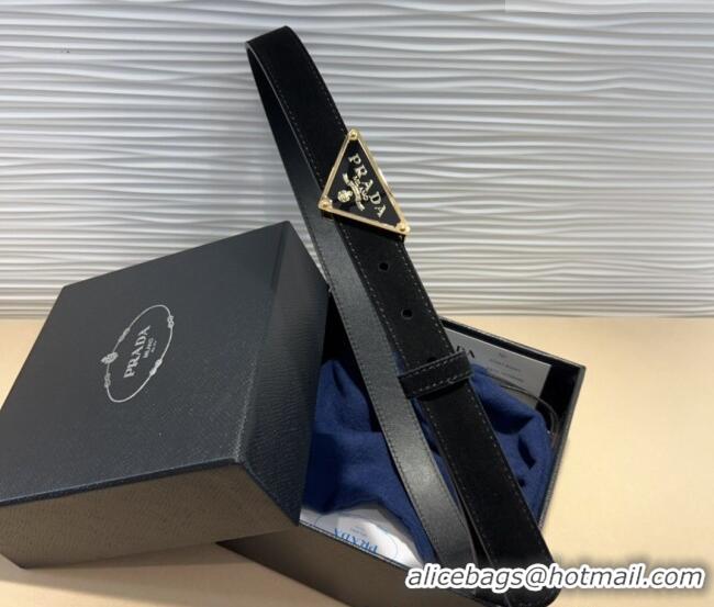 Shop Inexpensive Prada Suede Belt 2cm with Triangle Logo Buckle PR011001 Black/Gold 2025