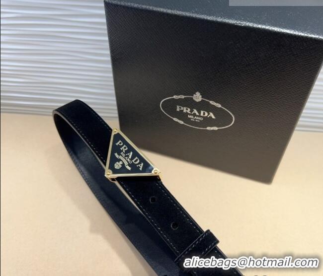 Shop Inexpensive Prada Suede Belt 2cm with Triangle Logo Buckle PR011001 Black/Gold 2025