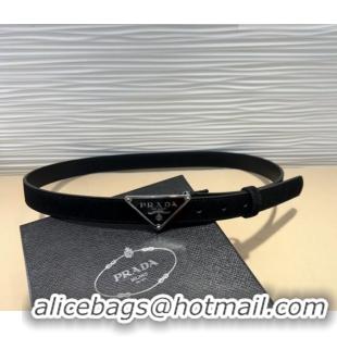 Top Quality Prada Suede Belt 2cm with Triangle Logo Buckle PR011001 Black/Silver 2025