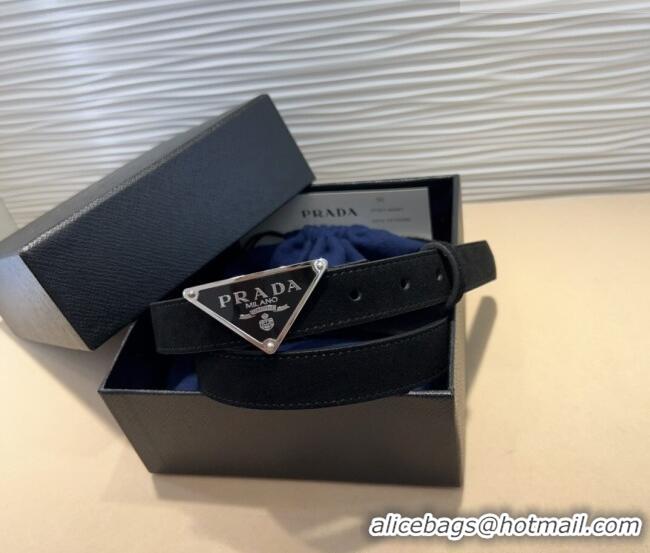 Top Quality Prada Suede Belt 2cm with Triangle Logo Buckle PR011001 Black/Silver 2025