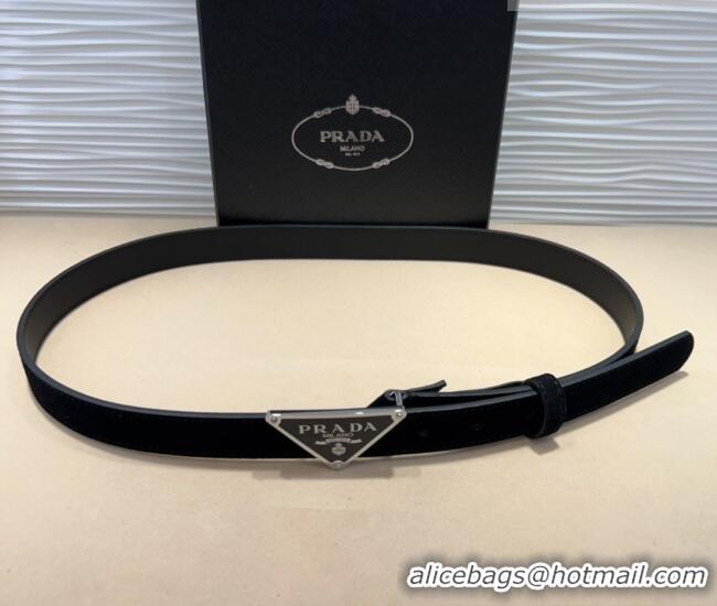 Top Quality Prada Suede Belt 2cm with Triangle Logo Buckle PR011001 Black/Silver 2025
