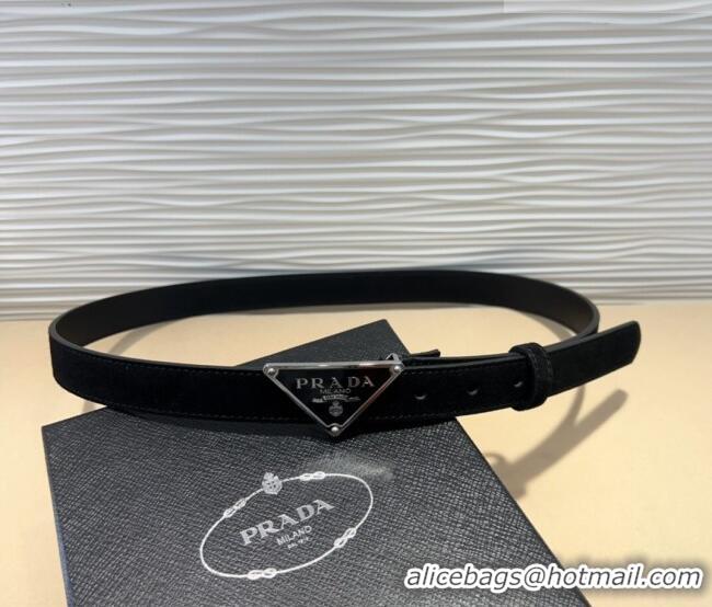 Top Quality Prada Suede Belt 2cm with Triangle Logo Buckle PR011001 Black/Silver 2025