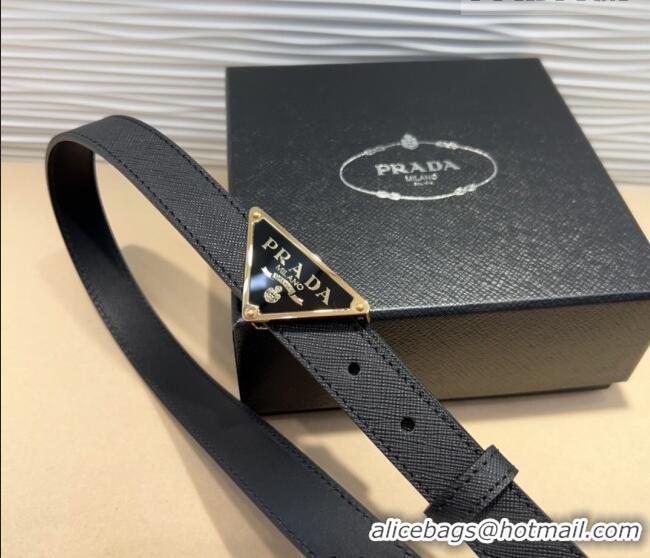 Well Crafted Prada Saffiano Leather Belt 2cm with Triangle Logo Buckle PR011001 Black/Gold 2025