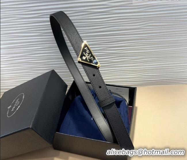 Well Crafted Prada Saffiano Leather Belt 2cm with Triangle Logo Buckle PR011001 Black/Gold 2025
