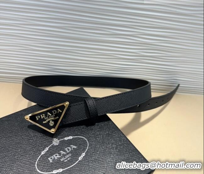 Well Crafted Prada Saffiano Leather Belt 2cm with Triangle Logo Buckle PR011001 Black/Gold 2025