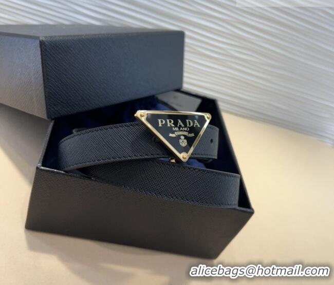 Well Crafted Prada Saffiano Leather Belt 2cm with Triangle Logo Buckle PR011001 Black/Gold 2025