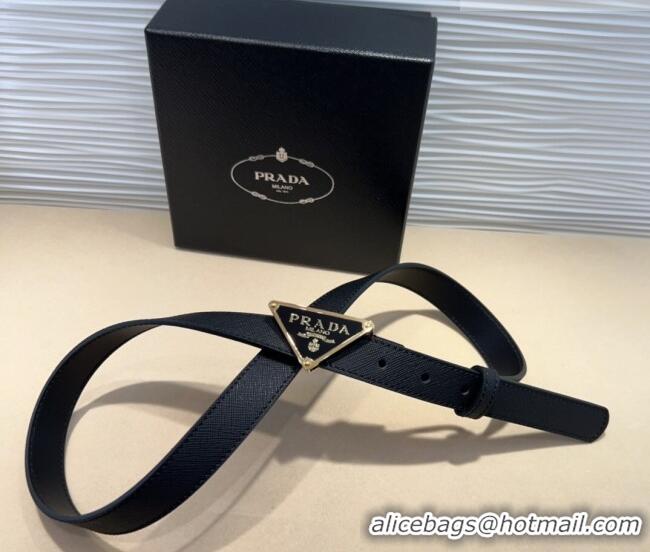 Well Crafted Prada Saffiano Leather Belt 2cm with Triangle Logo Buckle PR011001 Black/Gold 2025
